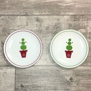Starbucks Holiday 2006 2 Plates 1 Red Trim & 1 Green Trim Christmas Snowman Tree